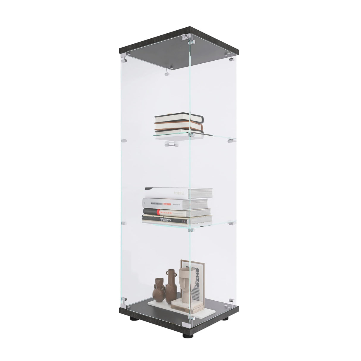 Beauty4U Elegant Black One-Door Glass Display Cabinet with 3 Shelves for Stylish Home Collection Storage Beauty4U