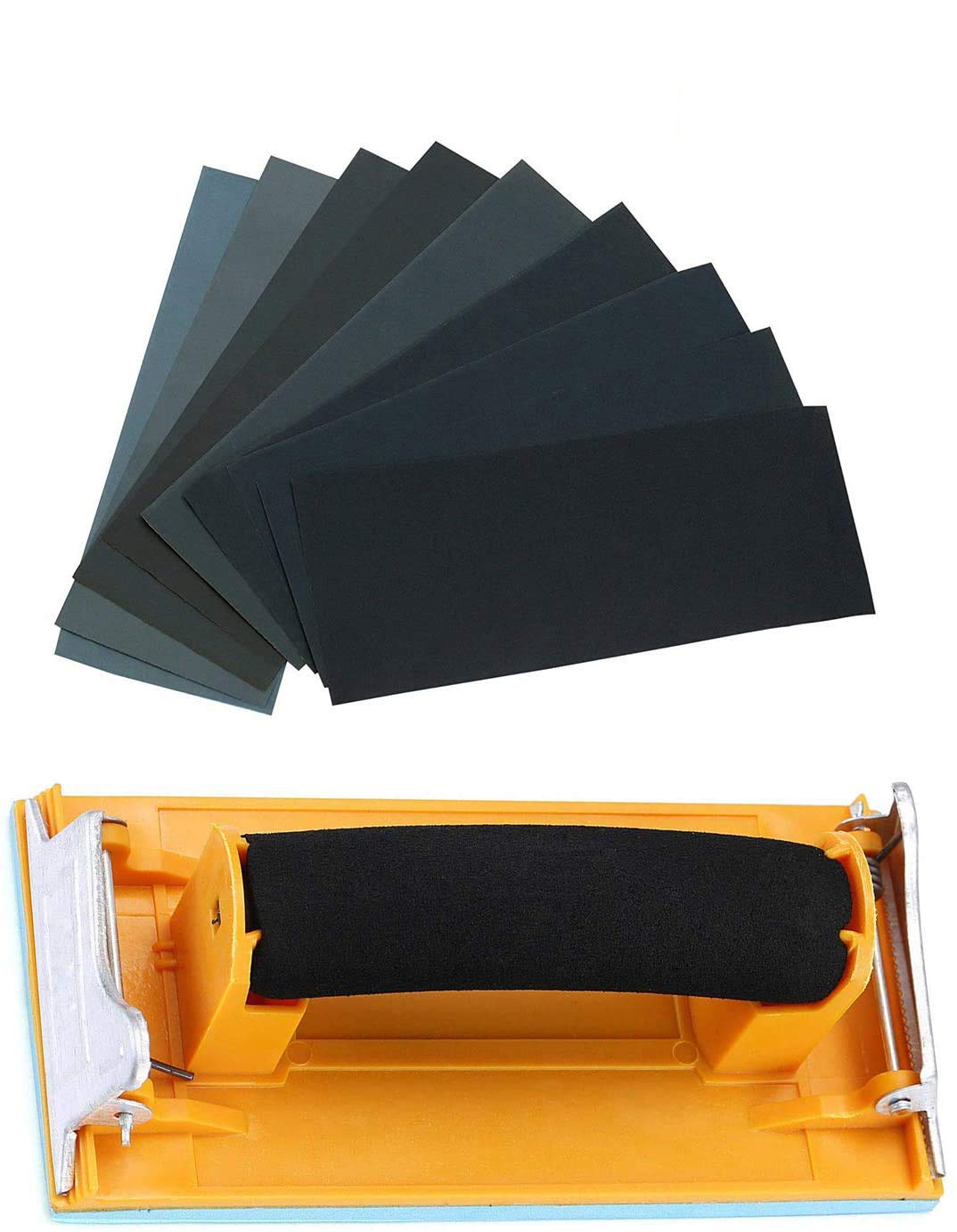Sandpaper Variety Pack 120 to 3000 Assorted Grits Sand Paper 24 Pack Sandpaper + 1 Hand Sander, 9x3.6 Inch Sanding Sheets for Wood Furniture XLSFPY