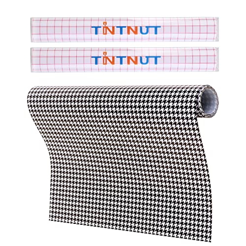 Tintnut Houndstooth Permanent Vinyl Roll - 12 inch x 5ft, Patterned Adhesive Vinyl Compatible with Cricut Machine, Black and White Permanent Outdoor Tintnut