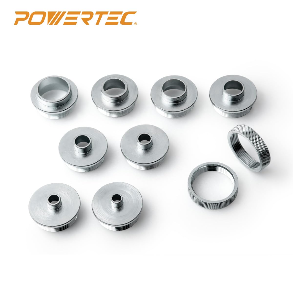 POWERTEC 10Pcs Solid Router Template Bushing Guides Sets 5/16 to 1 Inch with Molded Carrying Case. Fits All Porter Cable Style Router Sub Bases. POWERTEC