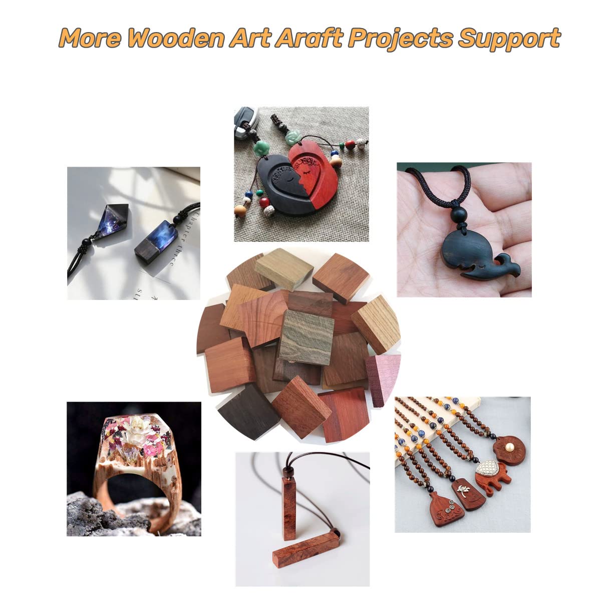 DEUXPER Wooden Pieces for Wood Jewelry Ring Making, 21pcs Wood Ring Materials with Different Natural Wooden Textures, Wood Blanks for DIY Wooden DEUXPER