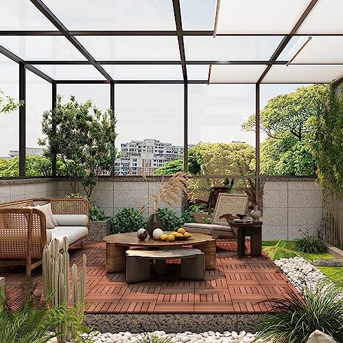PrimeZone 54 PCS Solid Acacia Wood Interlocking Patio Deck Tiles - 12" x 12" Indoor Outdoor Waterproof Flooring Tiles for Balcony, Backyard, Garden & PrimeZone