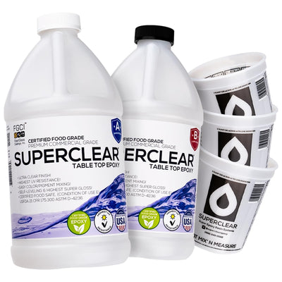 Table Top Epoxy Resin Superclear 1 Gallon | 128 oz Cup Kit, Anti-Yellow Highest UV Impact Resistance, Food Grade Safe, Ultra Crystal Clear Gloss,