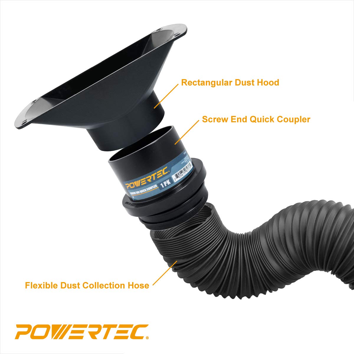 POWERTEC 70150V Rectangular Dust Hood for 4 in. OD Attachment, for Woodworking Dust Collection Hose and Fittings POWERTEC
