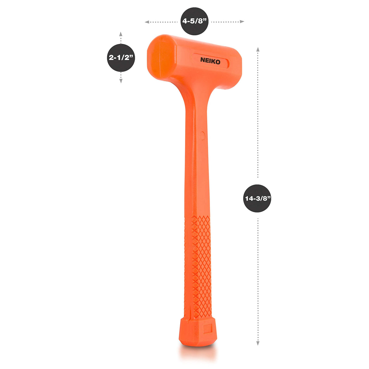 NEIKO 02848A 3 LB Dead Blow Hammer, Neon Orange | Unibody Molded | Checkered Grip | Spark and Rebound Resistant Neiko