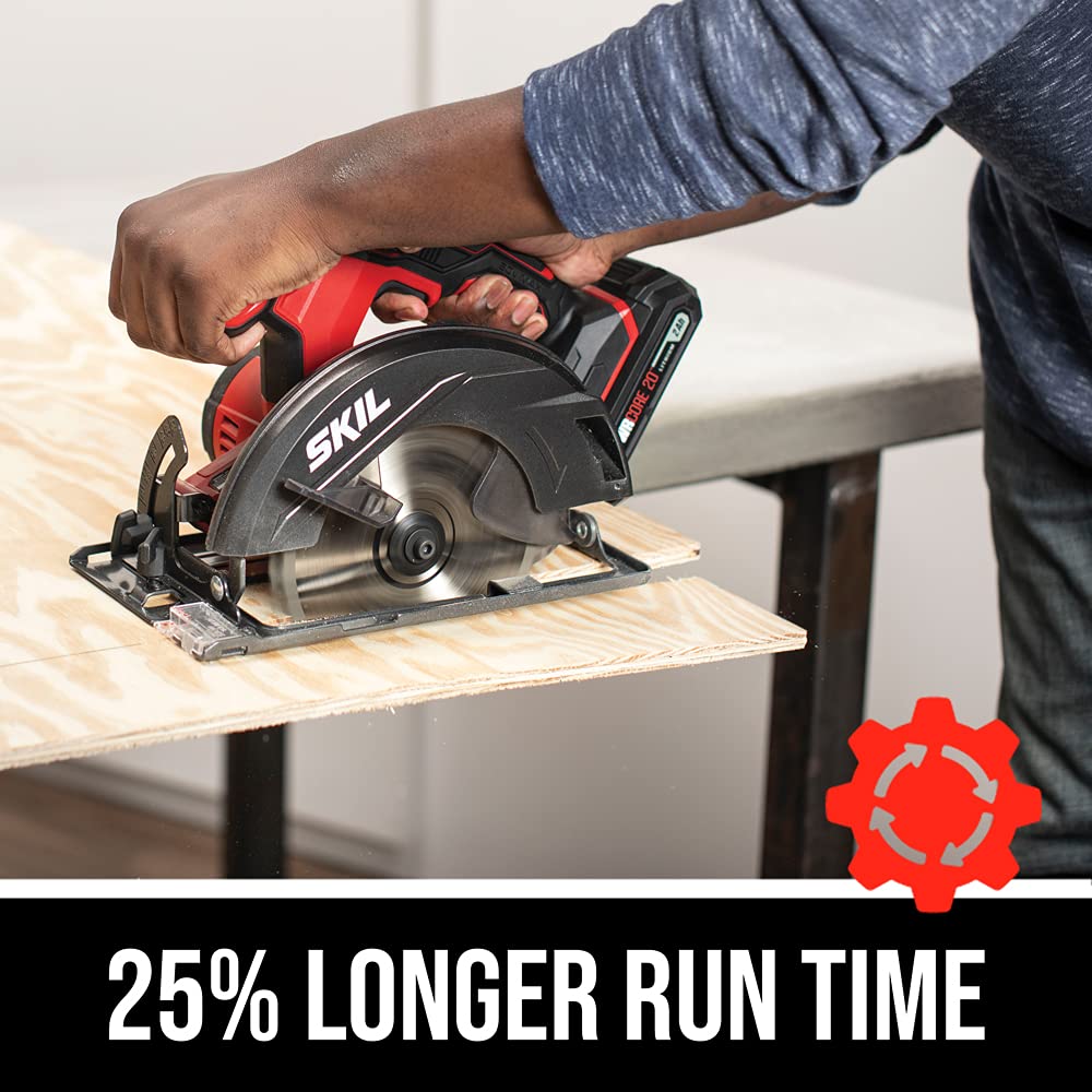 SKIL 20V 6-1/2 Inch Cordless Circular Saw Includes 2.0Ah PWR CORE 20 Lithium Battery and Charger - CR540602 Skil