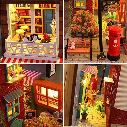 Roroom DIY Miniature and Furniture Dollhouse Kit,Mini 3D Wooden Doll House Craft Model with Dust Proof Cover and Music Movement,Creative Room Idea Roroom