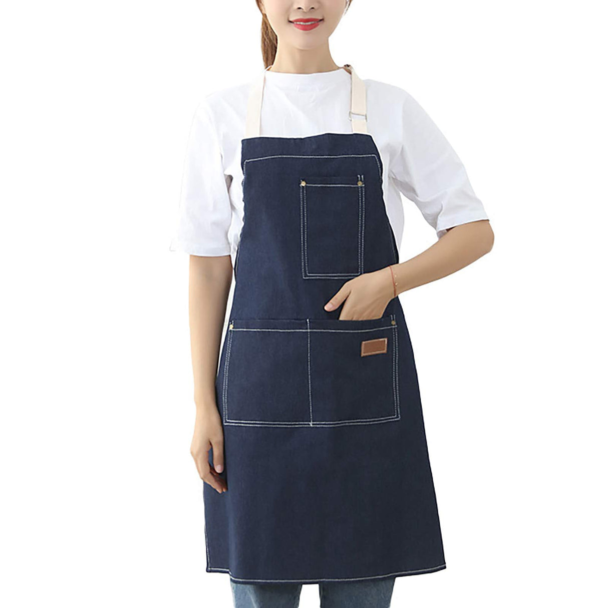 eywlwaar Denim Apron with 3 Pockets Unisex Jean Apron Adjustable Bib Apron for Work Kitchen Cooking 30.3 "x 26.57" Blue eywlwaar