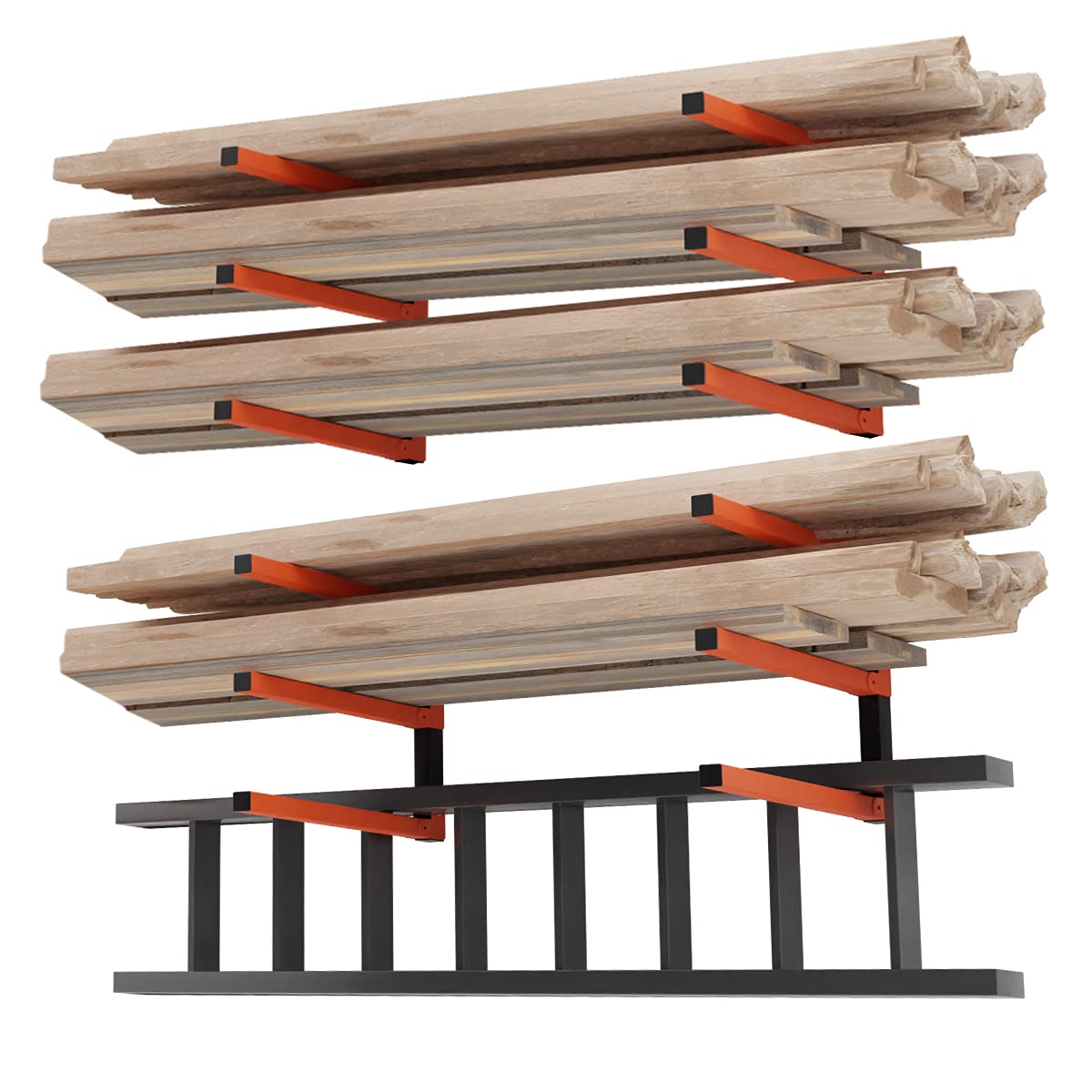 TORACK Lumber Storage Metal Rack, Wood Rack Organizer, 3-Level Wall Mount, Wood Storage System, Durable Sheet Screws, Workshop Rack(2PCAK) TORACK