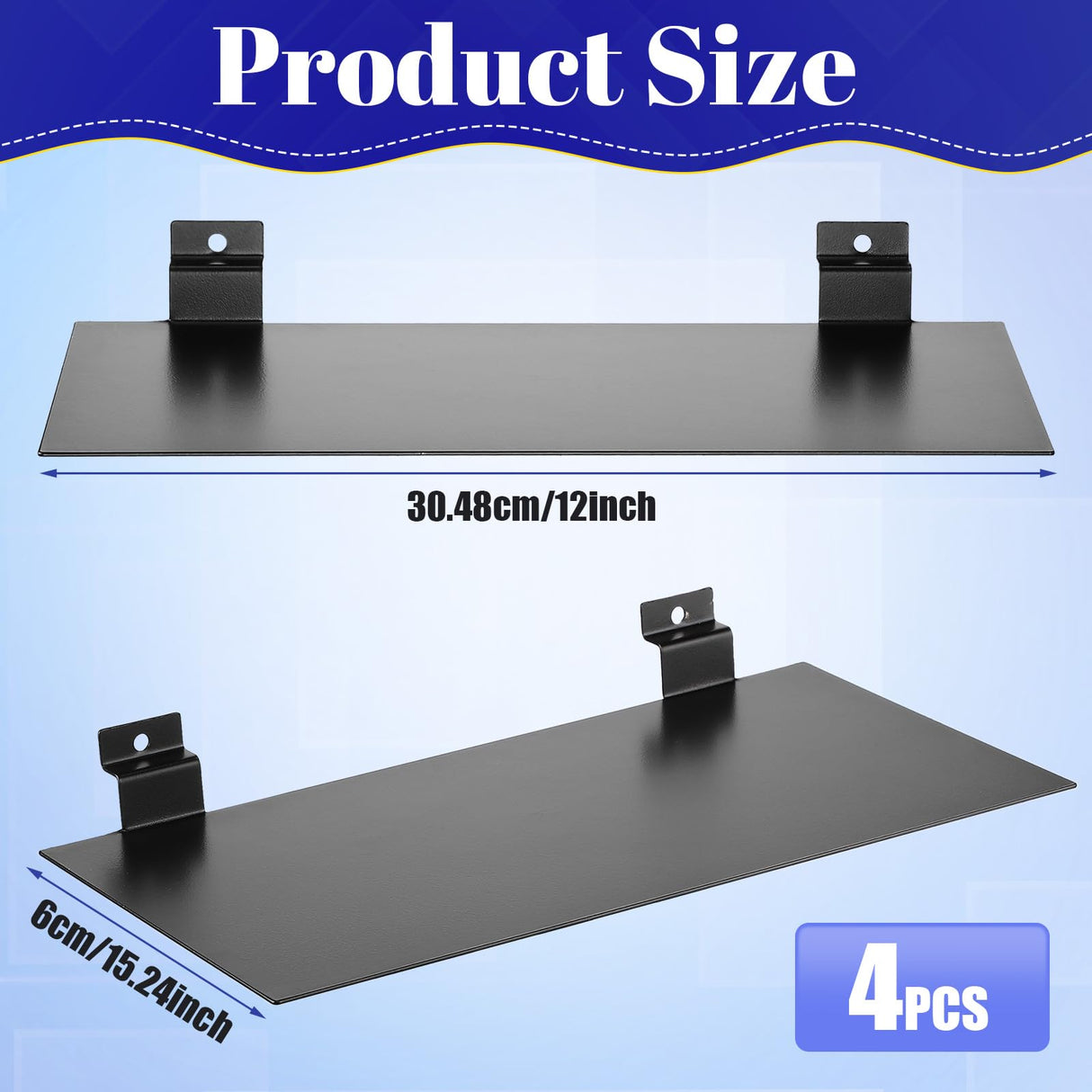 LEIFIDE Metal Slatwall Shelves 12 x 6 Inch Flat Display Shelves Hanging Slatwall Accessories for Slat Wall Bedroom Office Home Gaming Room Retail LEIFIDE