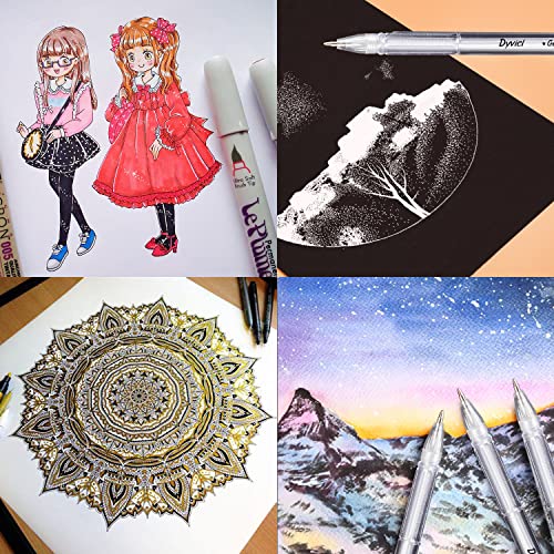 Dyvicl White Gel Pens, 0.8 mm Fine Pens Gel Ink Pens for Black Paper Drawing, Sketching, Illustration, Adult Coloring, Journaling, Set of 12 Dyvicl