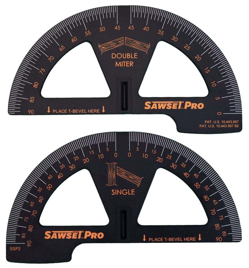 Sawset Miter Saw Protractor SAWSET PRO. Patented No Math Scales. Large Scales are The Key to Accuracy. In Size Matters! In ABS Plastic. Sawset