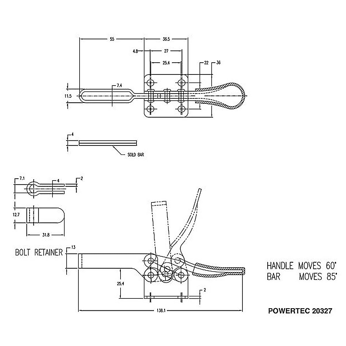 POWERTEC 4PK Toggle Clamp, 300 lbs Holding Capacity, 201B Quick Release Horizontal Clamps w/Antislip Rubber Pressure Tip for Woodworking Jigs and POWERTEC