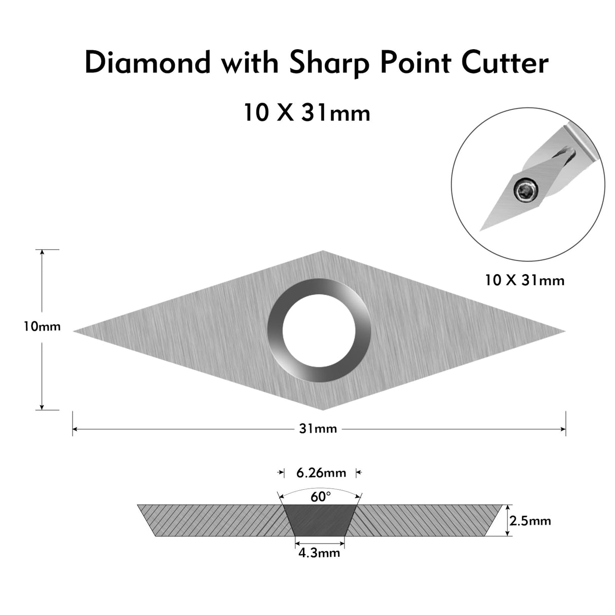 IMOTECHOM 8-Pieces Carbide Cutters Inserts Set with 4pcs Screws and Hex Key for Wood Lathe Turning Tools (14mm Square, 12mm and 12mm Round, 31x10mm IMOTECHOM