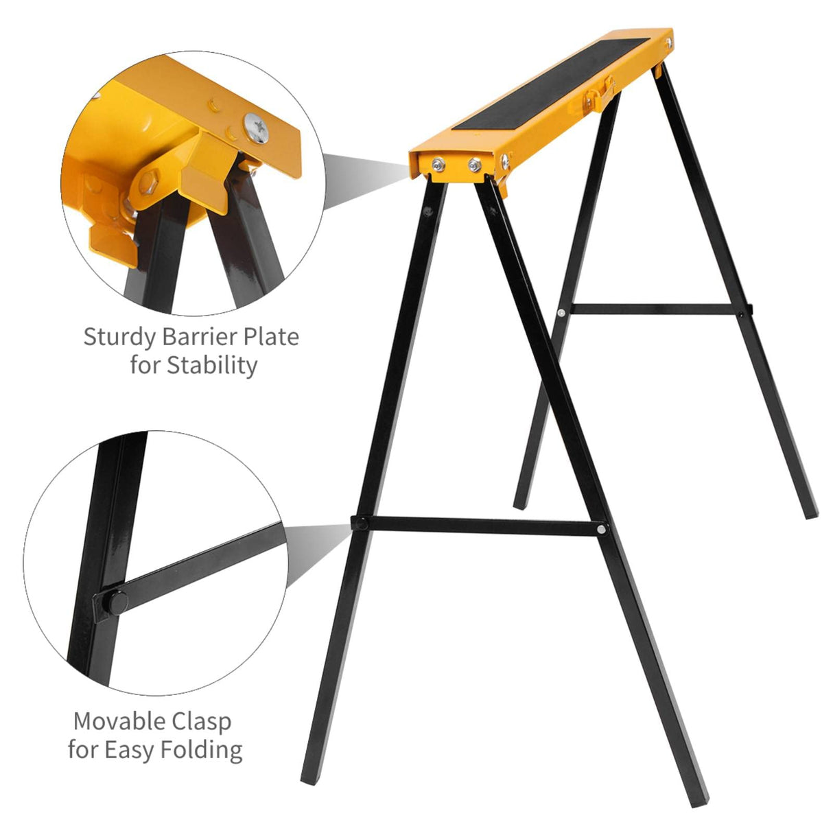 IRONMAX Saw Horses 2 Pack Folding, Heavy Duty Sawhorse w/ Non-slip Work Table Surface & 2x4 Fast Open Legs, Portable Sawhorses Bench Twin Pack for IRONMAX