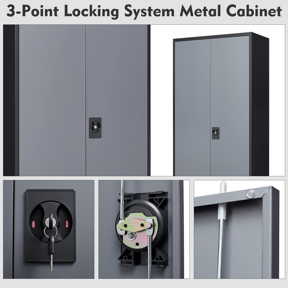 MIIIKO Metal Storage Cabinet with Locking Doors, Black Garage Lockable Steel Cabinets with 4 Doors and 5 Shelves for Home, Garage, Pantry Workshop MIIIKO