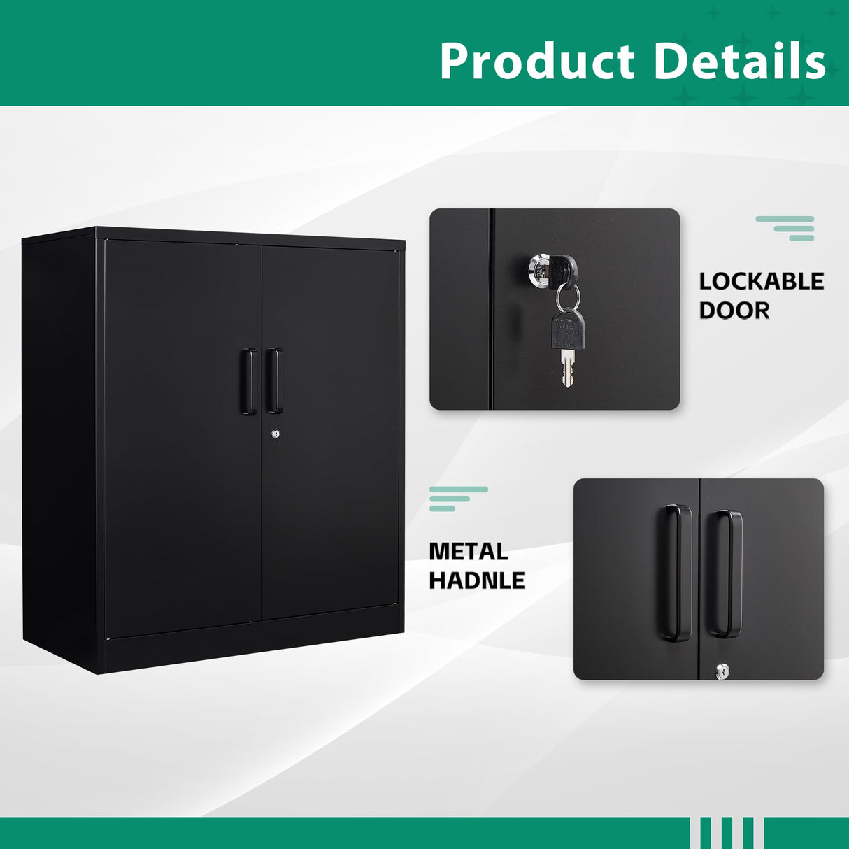 Letaya Metal Storage Cabinets with Lock, Small Locker Steel Cabinets, Adjustable Shelves 2 Doors for Home,Office, Warehouse,Garage(Black-36) Letaya