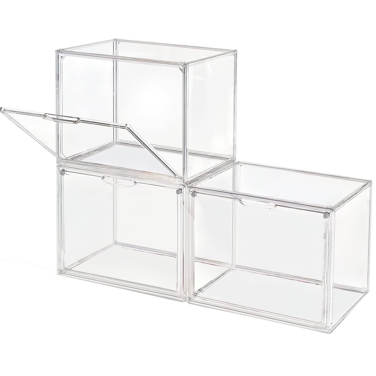 GUDEMAY Clear Stackable Plastic Storage Bins with Magnetic Lid, Dustproof Book & Cosmetic Display Cases, Large Figures Collectibles Showcase, Shoe GUDEMAY