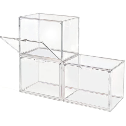 GUDEMAY Clear Stackable Plastic Storage Bins with Magnetic Lid, Dustproof Book & Cosmetic Display Cases, Large Figures Collectibles Showcase, Shoe