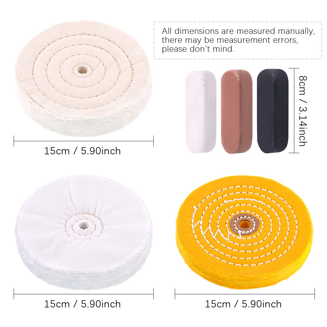 Swpeet 6Pcs 6 Inch Professional Buffing Polishing Wheels with 3 Colors Polishing Compounds Kit, Including Cotton (60 Ply), Yellow (42 Ply) and Swpeet