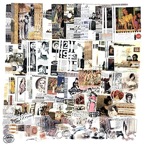 200 Pieces Vintage Ephemera Scrapbooking Supplies Pack for Journaling, Decoupage Paper Scrapbook Stickers Kit for Bullet Junk Journal Planners Esweny