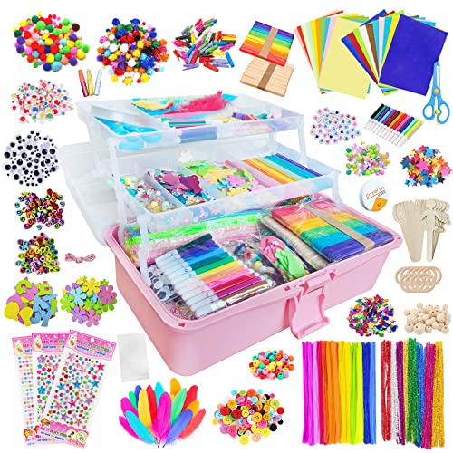 Itopstar 3000 Kids Arts and Crafts Supplies for Kids Girls Ultimate Crafting Supply Set in Portable 3 Layered Plastic Art Box All in One for Craft