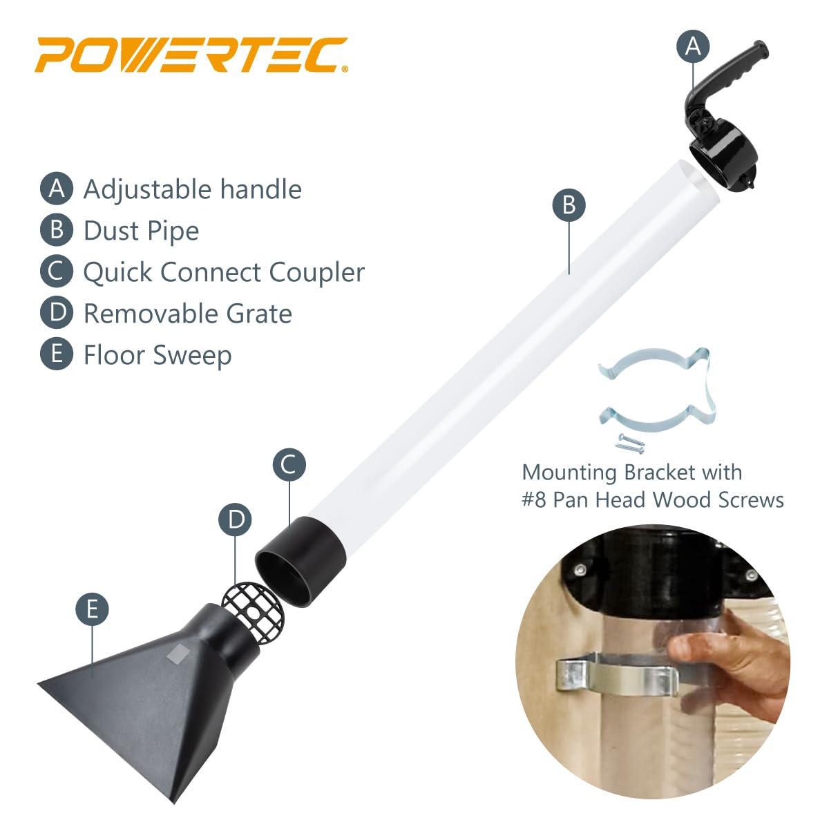 POWERTEC 70282 4-Inch Dust Collection Hose Floor Sweep Accessories Kit POWERTEC