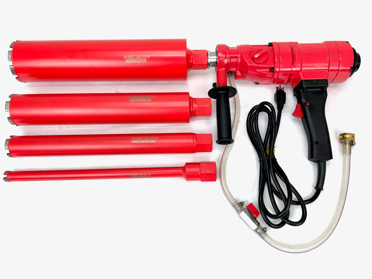 CORE DRILL PACKAGE DEAL 4Z1 2-SPEED CONCRETE CORING DRILL by BLUEROCK TOOLS COMES WITH 1", 2", 3", & 4" BITS BLUEROCK