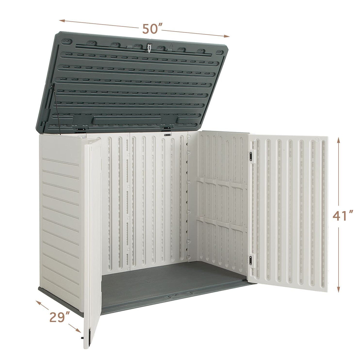 Jummico Horizontal Outdoor Resin Storage Shed 27 Cu. Ft. Garden Storage Extra Large Capacity Weather Resistant Storage Box for Bike, Garbage Cans, JUMMICO