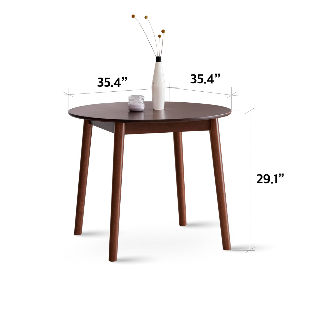 Livinia Aslan 35.4" Round Wooden Dining Table/Mid Century Modern Malaysian Oak Kitchen Table (Walnut) Livinia