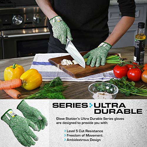 Glove Station Ultra Durable Series Cut Resistant Gloves - Cutting Gloves for Chefs, BBQ and Cooking - Level 5 Protection; Food Grade Safe Cut Proof Glove Station
