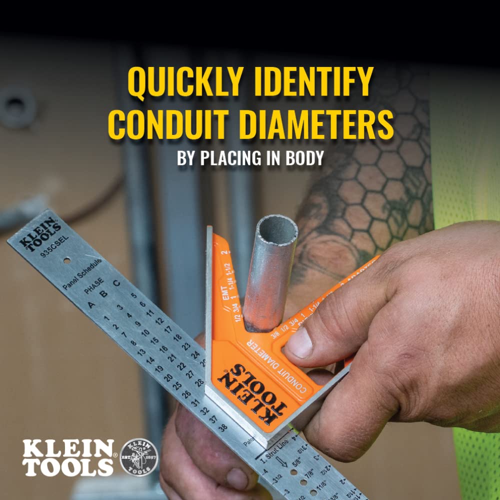 Klein Tools 935CSEL Combination Square Ruler for Electricians and Carpenters, Stainless Steel Double Sided Ruler, Bubble Level, Magnetic Klein Tools