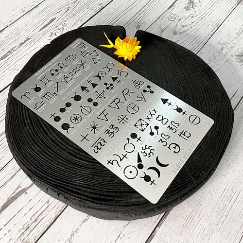 Aleks Melnyk No.398 Metal Stencil, Alchemical Symbols, Small Stencil, 1 PC, Template for Wood Burning, Engraving, Crafting, Scrapbook Aleks Melnyk