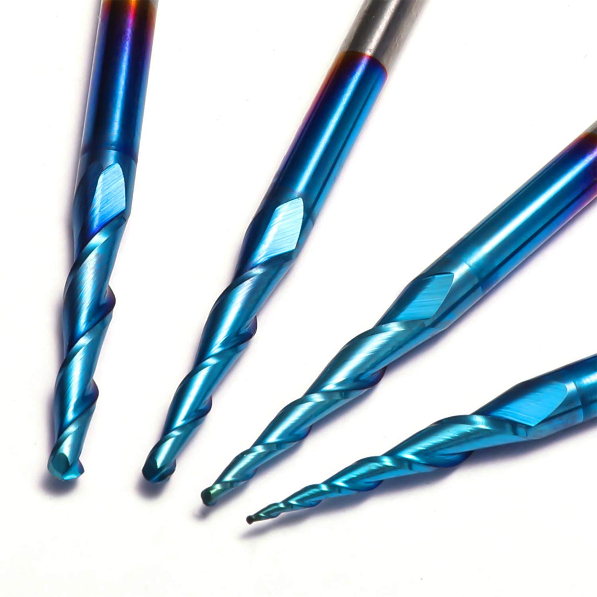 Genmitsu 4pcs 2-Flute Tapered Ball Nose End Mills Tungsten Carbide Cutter with Nano Blue Coat, R0.25-1.0, 1/8” Shank, TB04A Genmitsu
