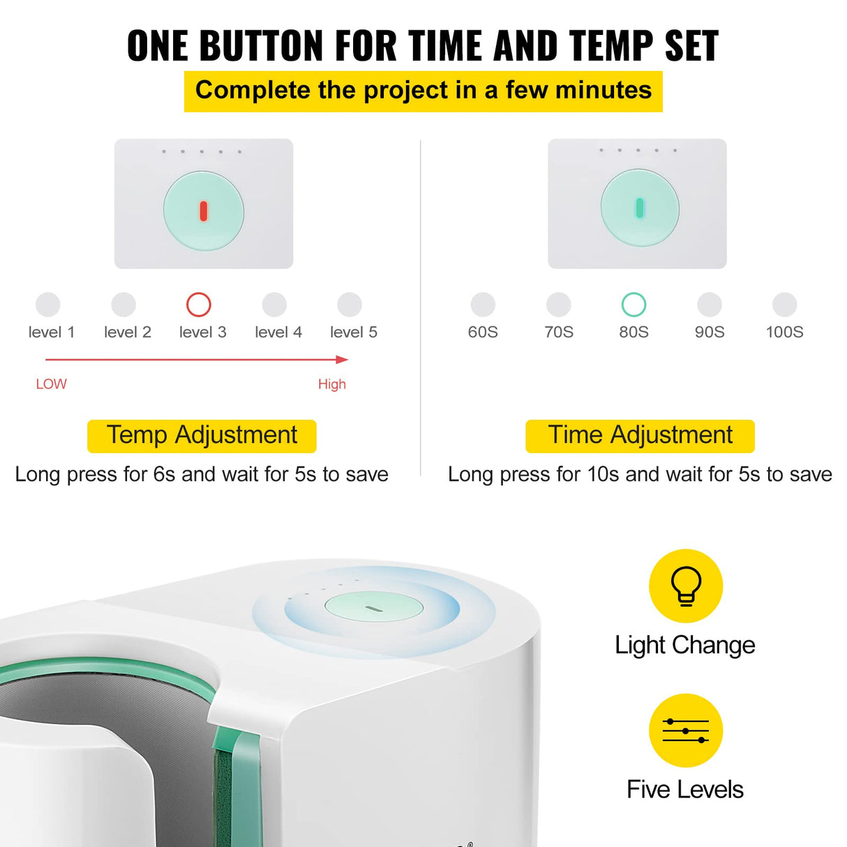 VEVOR Mug Press Machine, 11-15oz Coffee Cup Transfer Printing, Automatic Mug Heat Press for Sublimation, DIY Presents Gifts White VEVOR