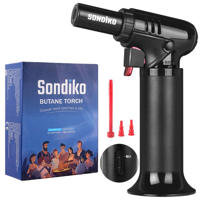 Sondiko Butane Torch with Fuel Gauge S907, Refillable Soldering Torch Lighter with Adjustable Flame for Welding, Resin Art, Industrial(Butane Gas Not