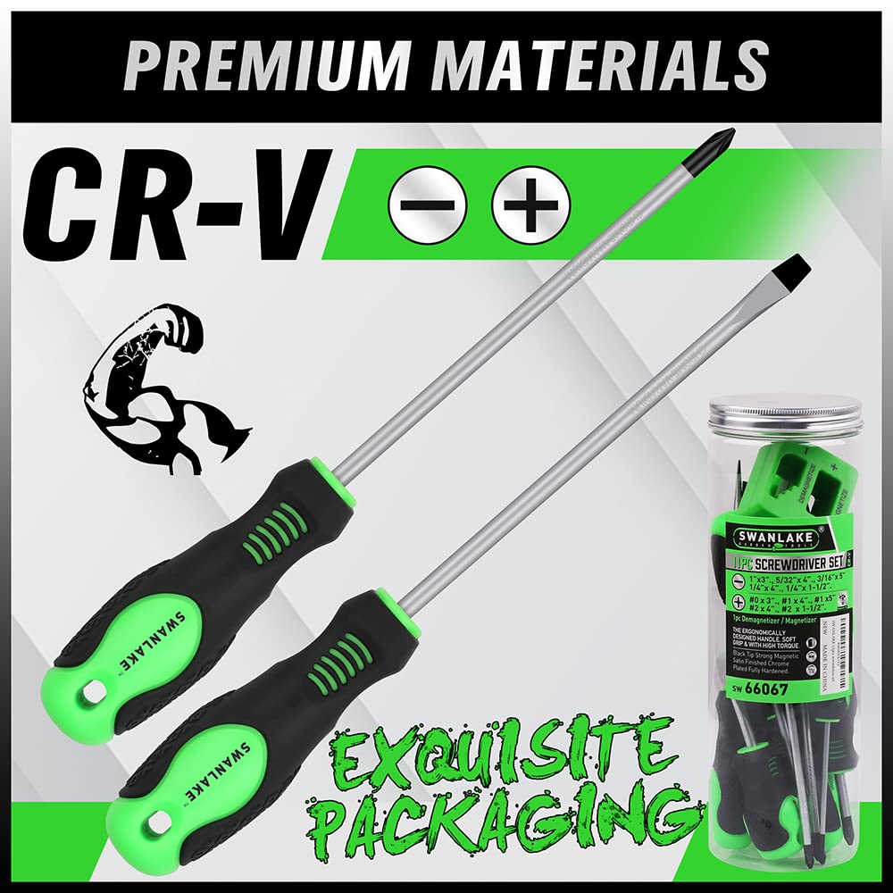 SWANLAKE 11PCS Screwdriver Set, Magnetic 5 Phillips and 5 Flat Head Tips for Fastening and Loosening Seized (11PCS) SWANLAKE GARDEN TOOLS