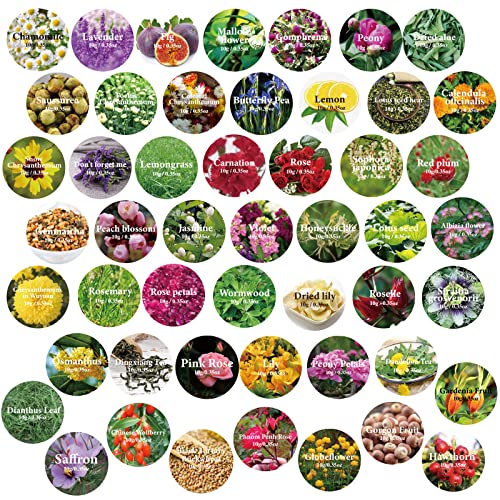 SACATR Dried Flowers, 50 Bags 100% Natural Dried Herbs Kit for Soap Making, Candle, Resin Jewelry Making, Bath, Nail - Include Rose Petals, Rosebuds, SACATR