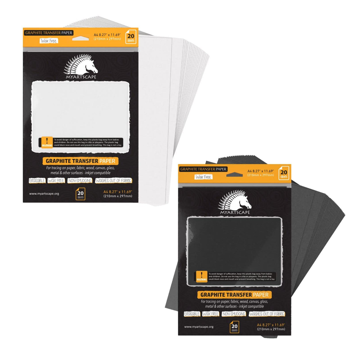 MyArtscape Graphite Transfer Paper Bundle - Wax Free - Erasable - Smudge-Free - Ideal for Drawing, Tracing and Watercolor Transfer - Premium Arts and MyArtscape