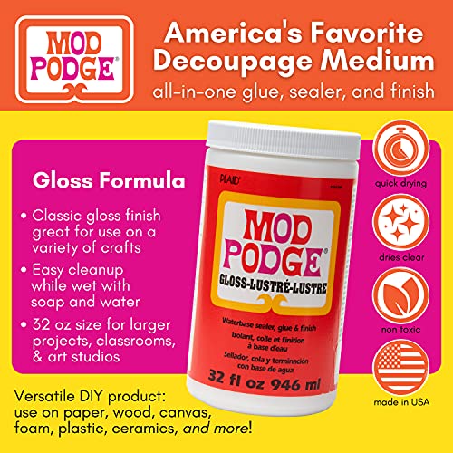 Mod Podge CS11203 Waterbase Sealer, Glue and Finish, 32 Oz, Gloss Mod Podge