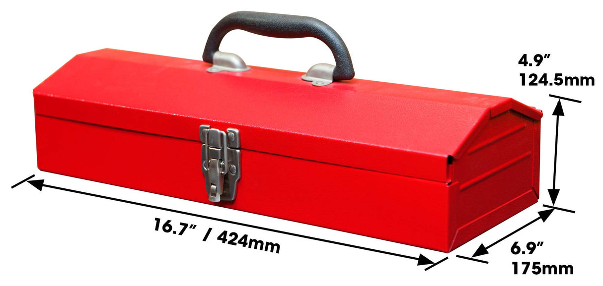 BIG RED TB102 Torin 16" Hip Roof Style Portable Steel Tool Box with Metal Latch Closure, Red BIG RED