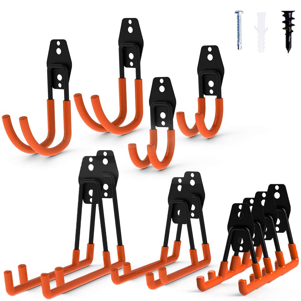Intpro 12pack Steel Garage Storage Utility Double Hooks Organizer Heavy Duty Wall Mount Tool Holder for Organizing Power Tools Ladders Bulk Items Intpro