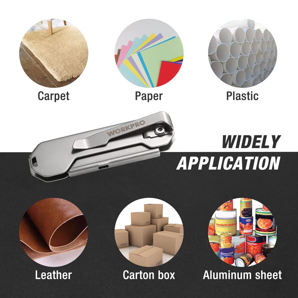 WORKPRO EDC Folding Utility Knife, Mini Box Cutter with Quick Open Axis Lock, Quick Change Blade Razor Knife, Foldable Small Pocket Knife with Belt WORKPRO