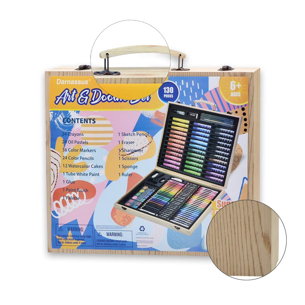 Darnassus 130-Piece Art Set, Deluxe Professional Color Set, with Compact Portable Wooden Case, Art Kit Gift for 4-12 Age Darnassus