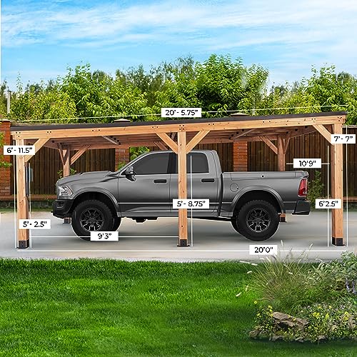 Backyard Discovery Kingsport 20 ft. x 12 ft. All Cedar Wooden Carport Gazebo with Hard Top Steel Roof Backyard Discovery