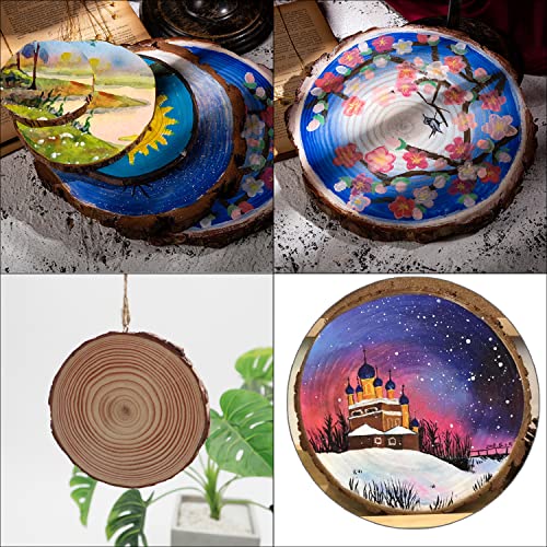 FSWCCK 4 Pack Unfinished Large Wood Slices, 7-8 Inches Round Wooden Circle with Tree Bark, Rustic Wood Slices for DIY Painting Crafts, Weddings FSWCCK