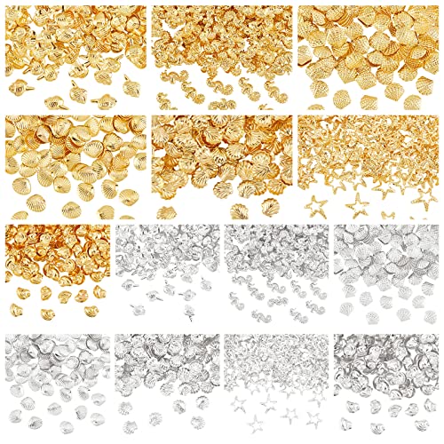 OLYCRAFT 2380pcs Ocean Themed Resin Filler Alloy Epoxy Resin Supplies UV Resin Filling Accessories for Resin Jewelry Making Sliver & Gold- 7 Shapes OLYCRAFT