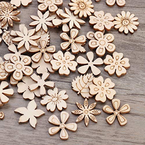 Flower Leaf Pattern Slice 100pcs Unfinished Wood Cutouts Flower Wood Shapes Pieces Wood Discs Slices for DIY Craft Table Scatter Confetti 20mm Wooden Healifty