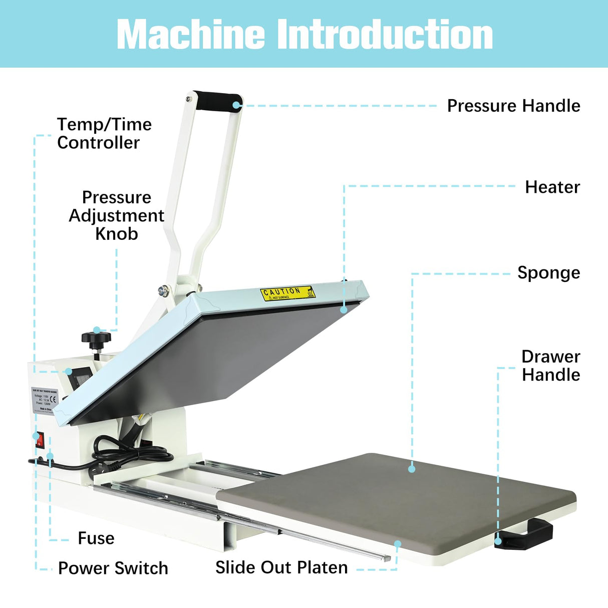 PlanetFlame Heat Press 15x15 inch Industrial Quality Sublimation Heat Press, Slide Out Heat Transfer Machine for T-Shirt, Blue PlanetFlame