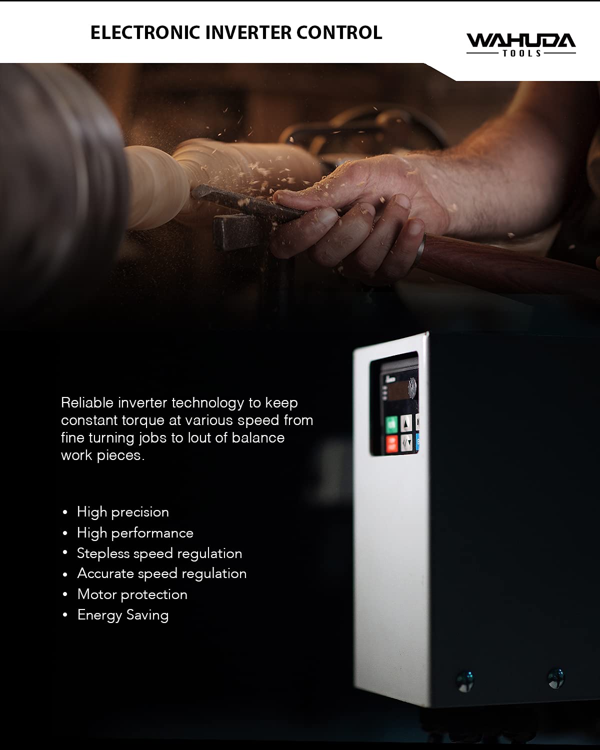 Benchtop 14" Variable Speed Wood Lathe w/induction motor WAHUDA TOOLS